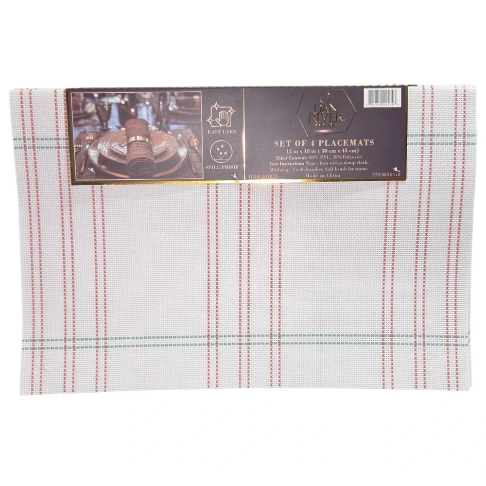 Dan River Set of 4 White Stripes Rectangular‎ Placemats PVC Woven Table Mats